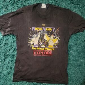 Vintage WrestleMania V Tee 1989 WWF Mega Powers Thin Single Stitch USA